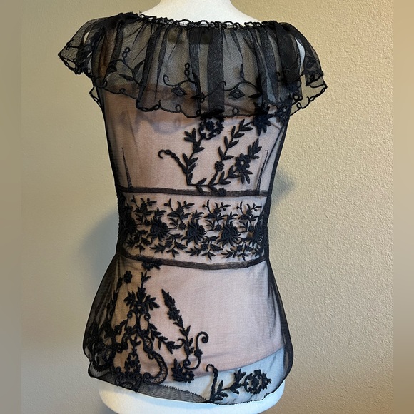 Anthropologie Lithe Shear Lace Ruffle Sleeve Sz 2 - Picture 2 of 4